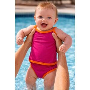 Primary Baby Reversible Swimsuit Set 0-6M Pink Orange Colorblock Swim
